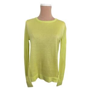 CAbi Chartreuse Mesh Knit Top XS great to wear with athleisure.  Split back